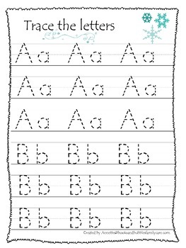 winter themed a z tracing preschool educational worksheets daycare alphabet