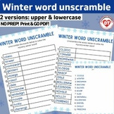 OT Winter word unscramble worksheets: upper & lowercase ve