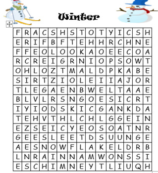 Preview of Winter wordsearch (advanced) SECRET MESSAGE INSIDE!