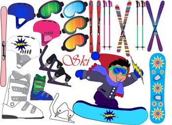 Preview of Winter,skiing, snowboards Clip Art ski sport Equipment Gear birthday party-033-
