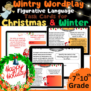 Preview of 49 Wintry Wordplay: Figurative Language Task Cards for Christmas & Winter