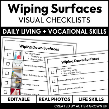 Preview of Wiping Down Surfaces Checklists | Life Skills + Job Skills | Editable