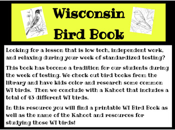 Preview of Wisconsin Bird Book  (Use after Forward Exam/Standardized Tests)