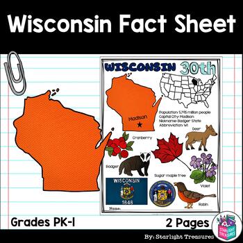 Preview of Wisconsin Fact Sheet for Early Readers - A State Study