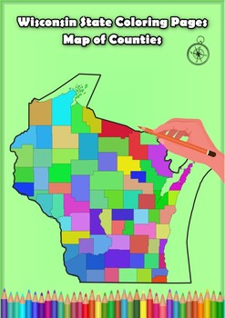 Preview of Wisconsin State Coloring Pages Map of Counties Highlighting Rivers Lakes Cities