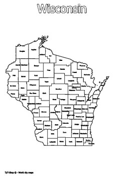 Preview of Wisconsin State Map with Counties Coloring and Learning