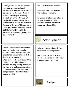 Preview of Wisconsin State Symbols Task Cards