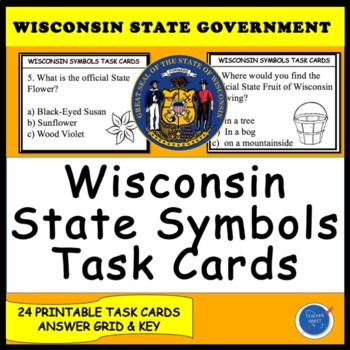 Preview of Wisconsin State Symbols Task Cards | State Government Social Studies