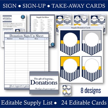 Preview of Wish List Supply Donations for Open House: Navy Signs -- Pennant Take-away Cards