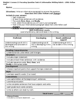 Preview of Wit & Wis. FQT Paper and Rubrics 2nd Grade Module 1 EDITABLE