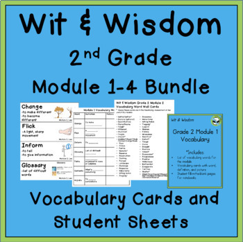 Preview of Wit & Wisdom Grade 2 Modules 1-4 Vocabulary Cards and Students Sheets