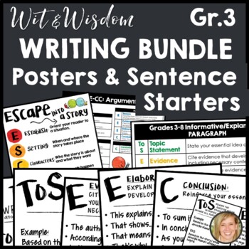 Preview of Wit and Wisdom Grade 3 Writing Posters, ToSEEC Sentence Starters Bundle