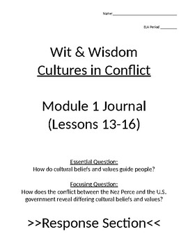 Preview of Wit and Wisdom Module 1 Lessons 13-16 Journal