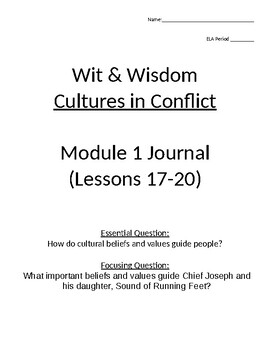 Preview of Wit and Wisdom Module 1 Lessons 17-20 Journal