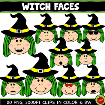 Preview of Witch Faces And Emotions Clipart