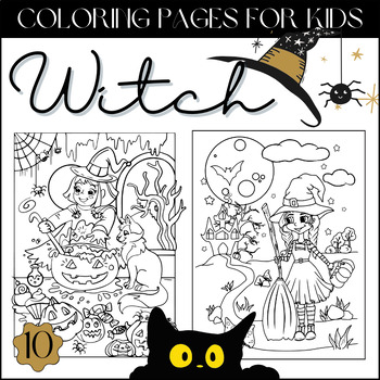 Witch,Hat Cat, Halloween,Kids, Boys & Girls Coloring Pages- Halloween ...