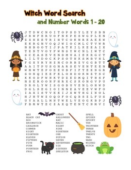 Preview of Halloween Witch & Number Words Word Search! Halloween Fun! (color & black line)