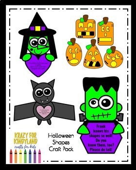 Preview of Witch, Pumpkins, Bat, Frankenstein: Halloween Shape Craft Math Activity Bundle