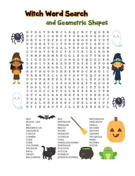Preview of Halloween Word Search! Halloween Witch Words & Geometric Shapes (color&black)