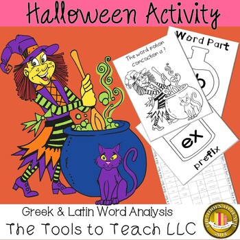 Preview of Halloween Word Analysis Greek Latin Prefix Suffix Roots Black White No Prep
