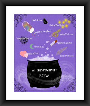 Preview of Witches Positivity Mental Health Poster | Halloween Themed Psychology Art Print