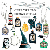 Witchy Watercolor Halloween Clip Art