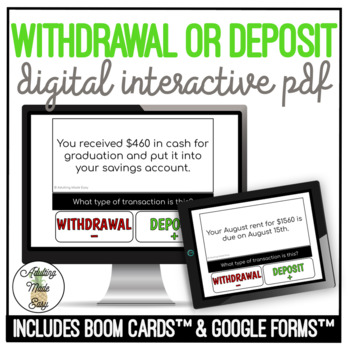 Preview of Withdrawal or Deposit Digital Interactive Activity