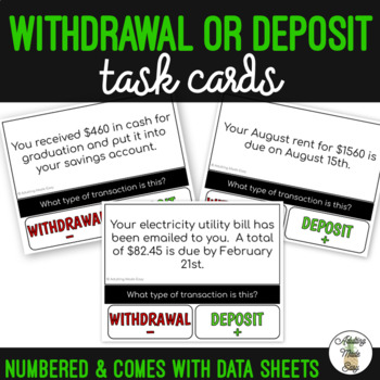 Preview of Withdrawal or Deposit Task Cards