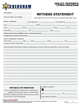 Preview of Witness Statement STUDENT WORKSHEET
