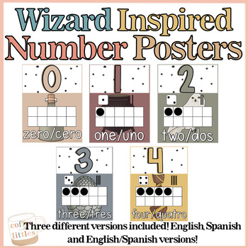 Preview of Wizard Inspired Number Posters | Boho | English and Spanish