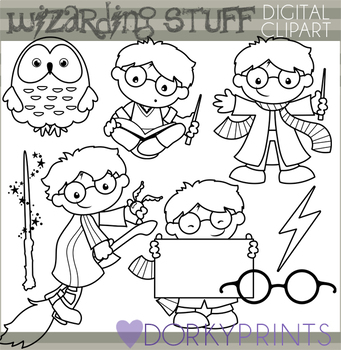 Wizard School Black Line Clipart by Dorky Doodles | TPT