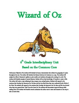 Preview of Wizard of Oz 6th Grade Common Core Interdisciplinary Unit