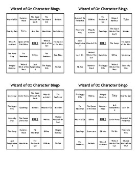 Wizard of Oz Character Bingo - (80) Different Cards - Just Print, Cut ...