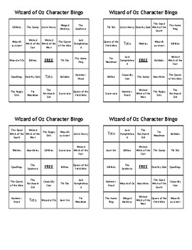 Wizard of Oz Character Bingo - (80) Different Cards - Just Print, Cut ...