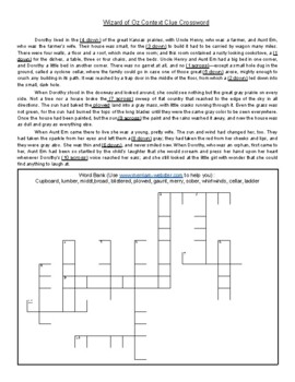 Wizard of Oz Context Clue Crossword by Middle School ELA and GT Bonanza