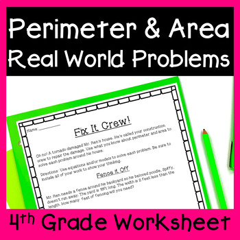 Preview of Perimeter Area Word Problems Worksheets - 4th Grade Real World Math Worksheets
