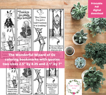 Preview of Wizard of Oz Quotes Coloring Bookmarks Literary Classroom Relaxing Activity Page