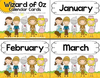 Preview of Wizard of Oz Themed Calendar Cards and Extras
