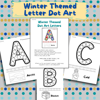 Preview of Winter Themed Alphabet Dot Art, Upper Case Tracing Letters, Handwriting Practice