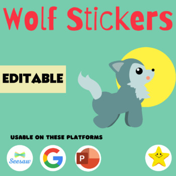 Preview of Wolf Clip Art Digital Stickers - COPYRIGHT FREE + EDITABLE 