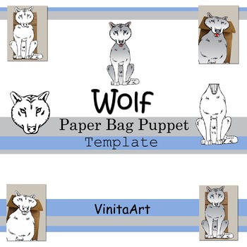 Preview of Wolf Paper Bag Puppet Craft Template