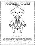 Wolfgang Mozart, Famous Composer Informational Text Coloring Page Craft