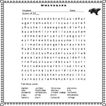 Wolverine Word Search and Key Science Vocabulary No Prep | TpT