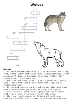 Wolves Crossword by Steven s Social Studies TPT