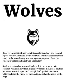 Preview of Wolves - Vocabulary Study and Research Report Rubric