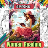 Woman Engrossed in Springtime Reading -101 Printable Color
