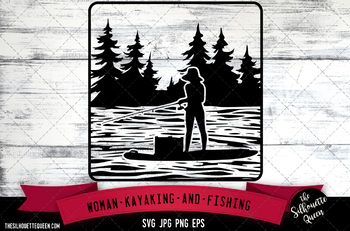 Woman kayaking and fishing SVG -Vector Art Commercial & Personal Use