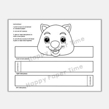 Wombat Paper Crown Australian Animal Headband Printable Coloring Craft ...