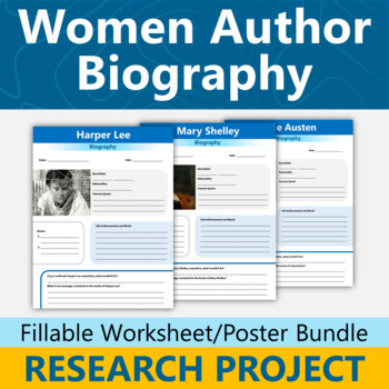 Preview of Women Author Biography Research Project Bundle - Women's History Month