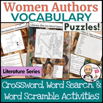 Preview of Women Authors Vocab Puzzles: Crossword, Word Search & Word Scramble Activities